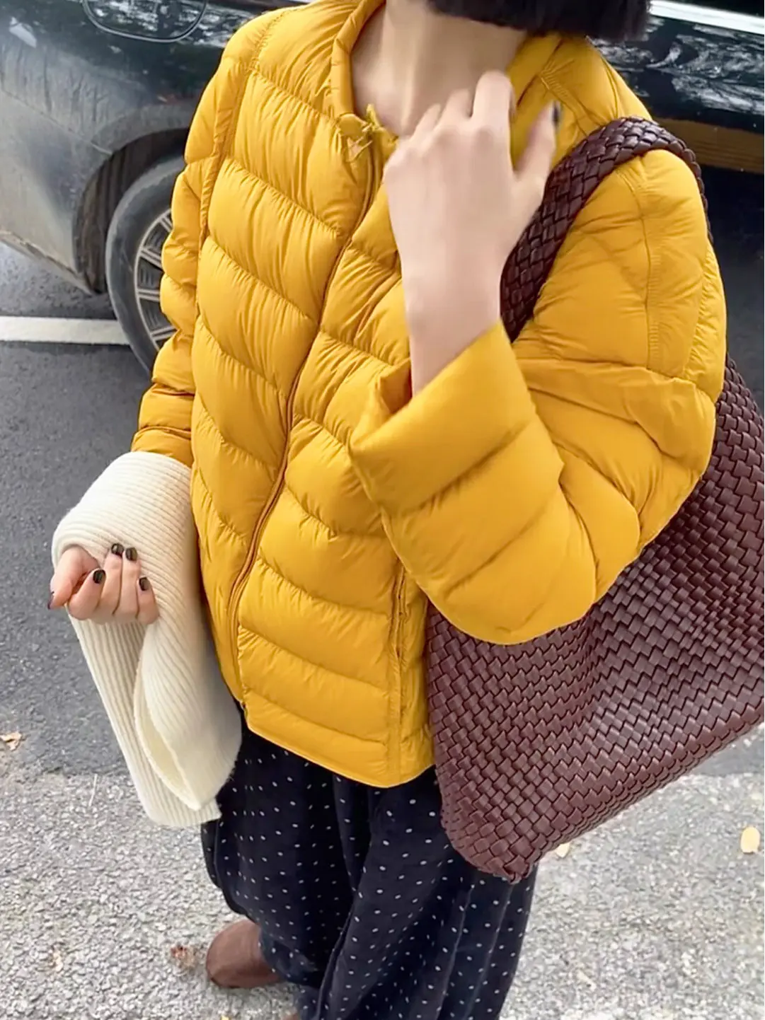 

Модная теплая хлопковая куртка с круглым вырезом для женщин, новинка зимы 2025, простой стиль, желтая, универсальная, повседневная, трендовая хлопковая одежда