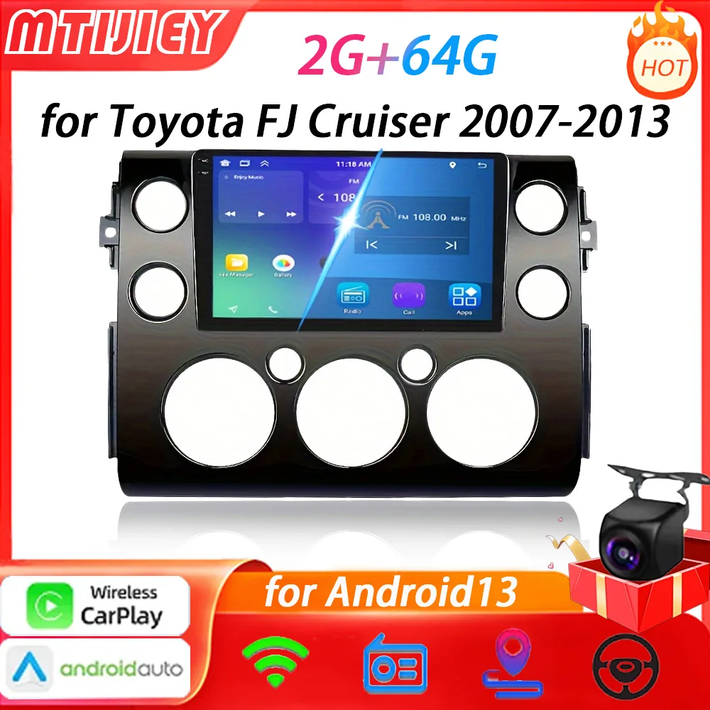 MTIJIEY 2+64G Android 13 for Toyota FJ Cruiser 2007-2013 Car Multimedia Player Audio FM GPS Navigation Carplay 2din Car  Radio