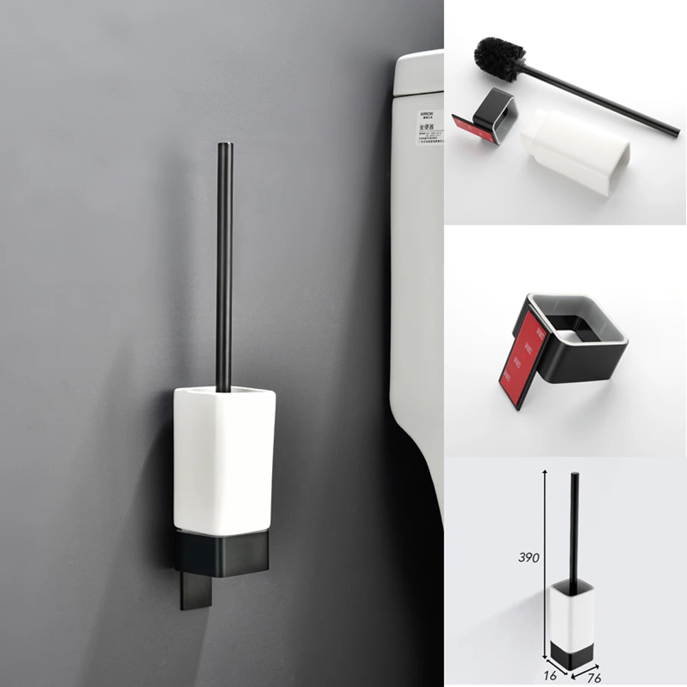 Aluminum Bathroom Hardware Sets Black Robe Hook Free Punch Towel Holder Toilet Paper Holder Ceramic Holder Hair Dry Holder