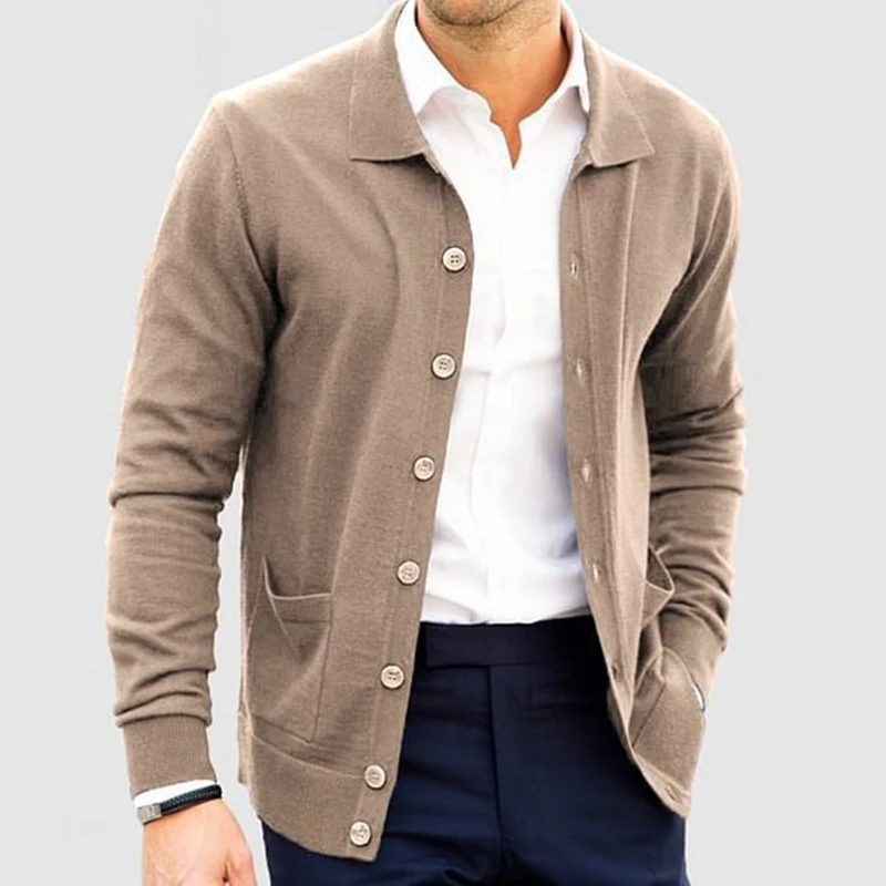 

Spring Autumn Mens Casual Sweatercoats Stylish Solid Color Button-up Lapel Knit Cardigan Tops Men Fashion Slim Knitted Jackets