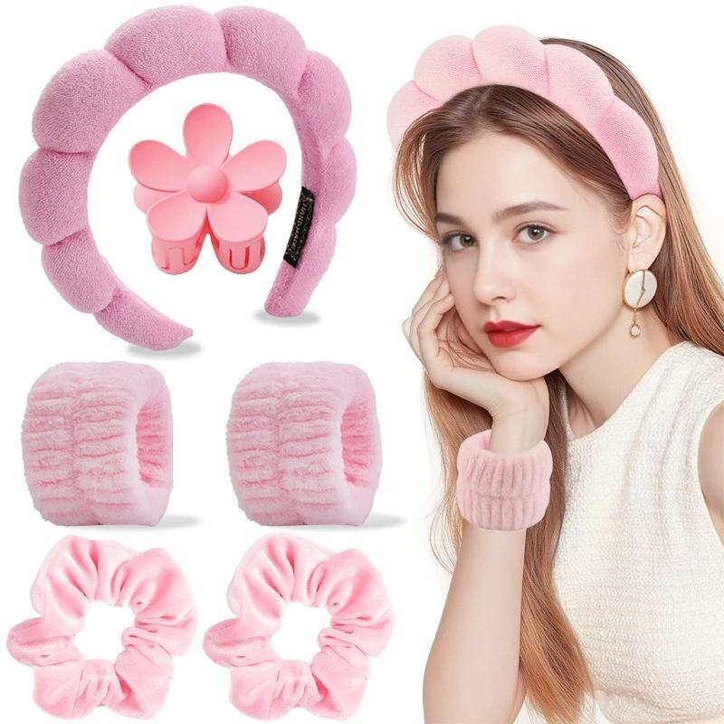 عصابة رأس لغسل الوجه مكونة من ست قطع، عصابة رأس سحابية، عصابة رأس لليوجا التجميلية، صندوق هدايا دبوس شعر على شكل حلقة للأمعاء الغليظة