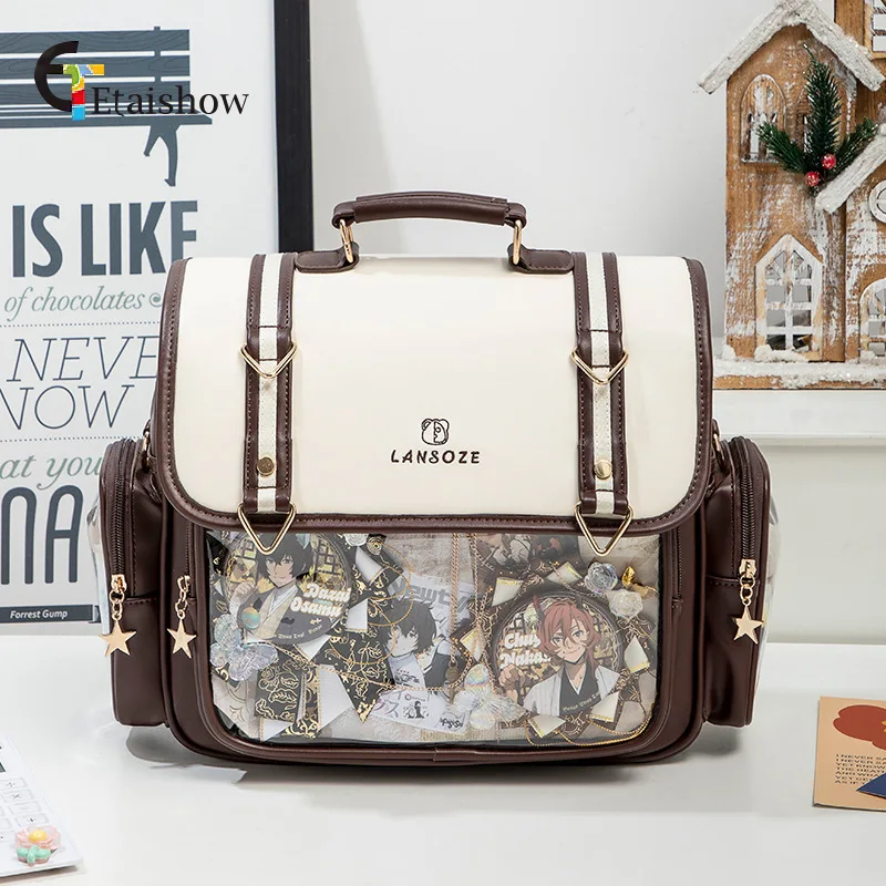 Large Capacity Commuter School Bag Double Shoulder Bookbag Single Strap Crossbody Bag for BJD Dolls Neutral Minimalist Style