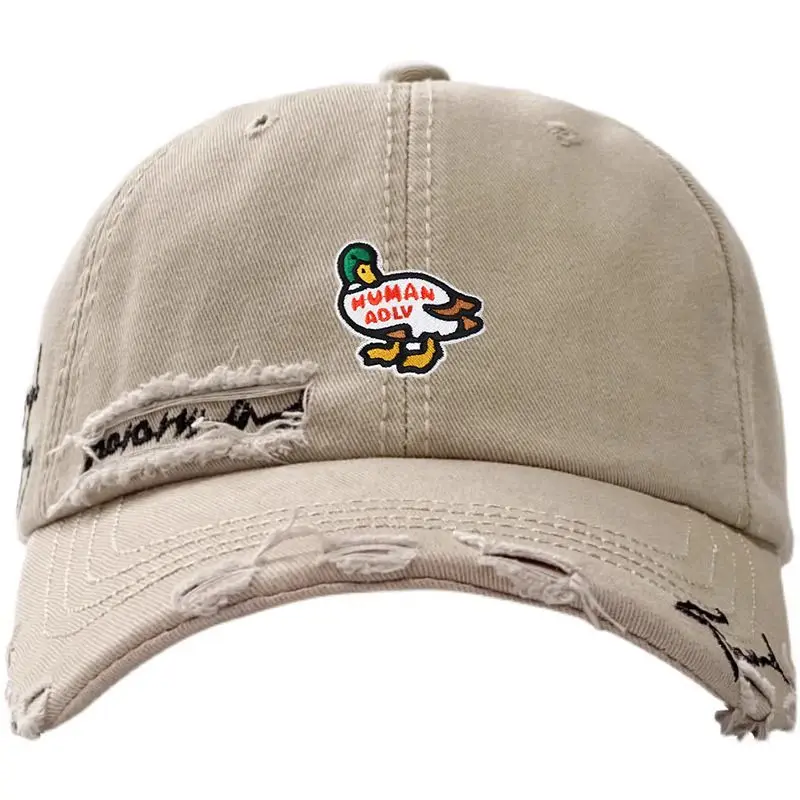 Human Made Vintage Washed Baseball Cap, Distressed Hole UV Sun Hat Embroidered Street Cap for Women