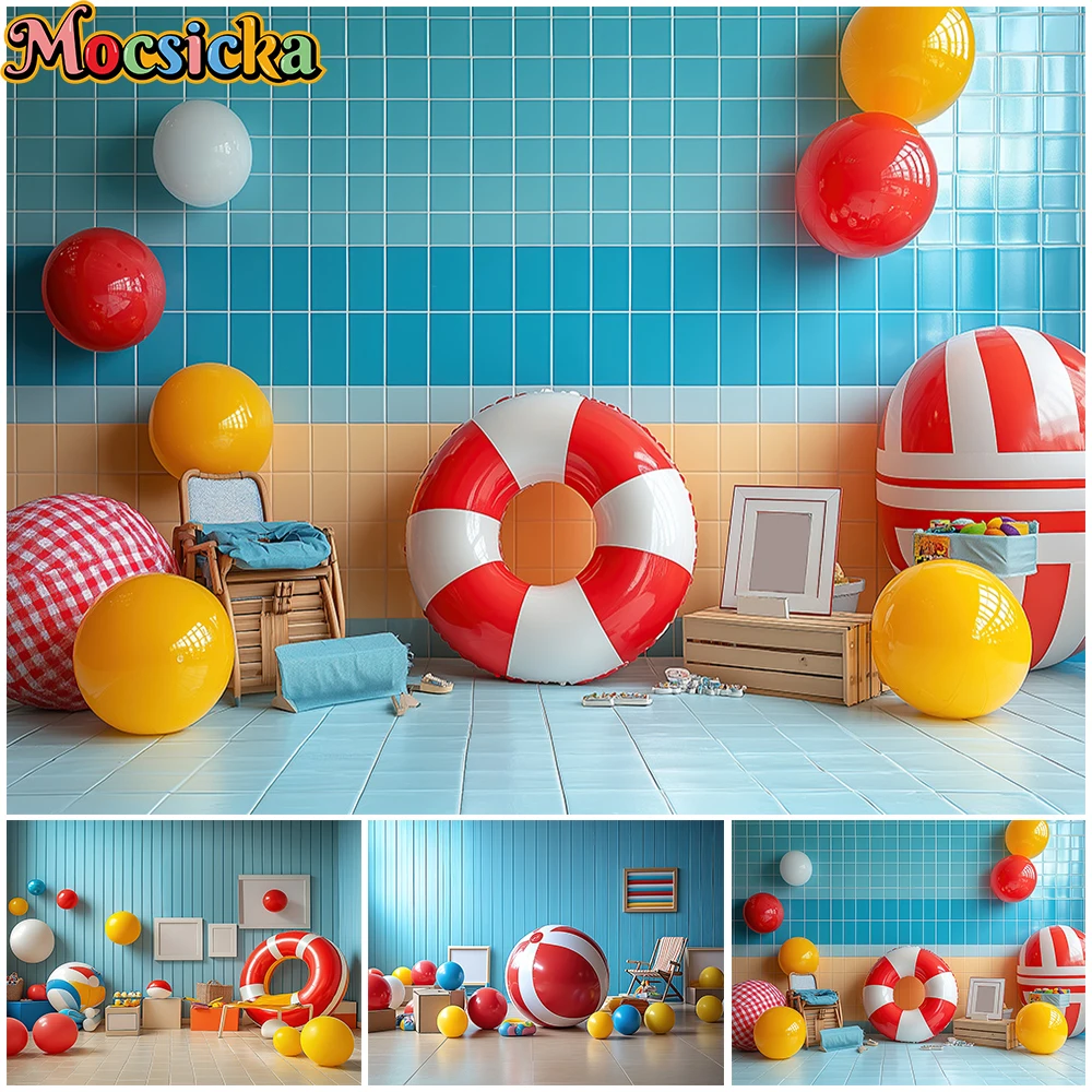 

Mocsicka Swim BackgroundS For PhotographS Indoor Swimming Circle Birthday Party Supplies Decoration Summer Photo Backdrop Banner