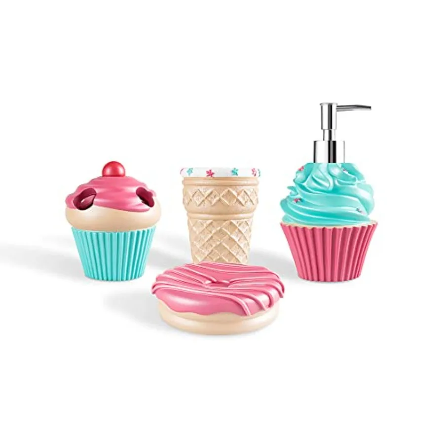 

Bathroom Accessories Sets Organizer Complete with Milkshake Lotion/Soap Dispenser Egg Tube Bath Cup/Tumbler Donut Soap Dish Cak