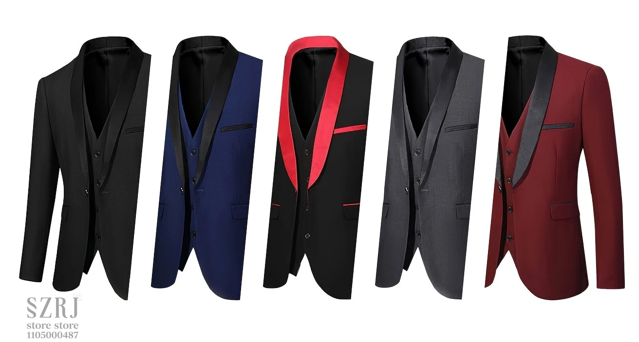 Мужской деловой костюм из 4 предметов: куртка + жилет + брюки + галстук-бабочка, шаль-воротник, 1 пуговица, карманы с клапанами, свадьба/вечеринка