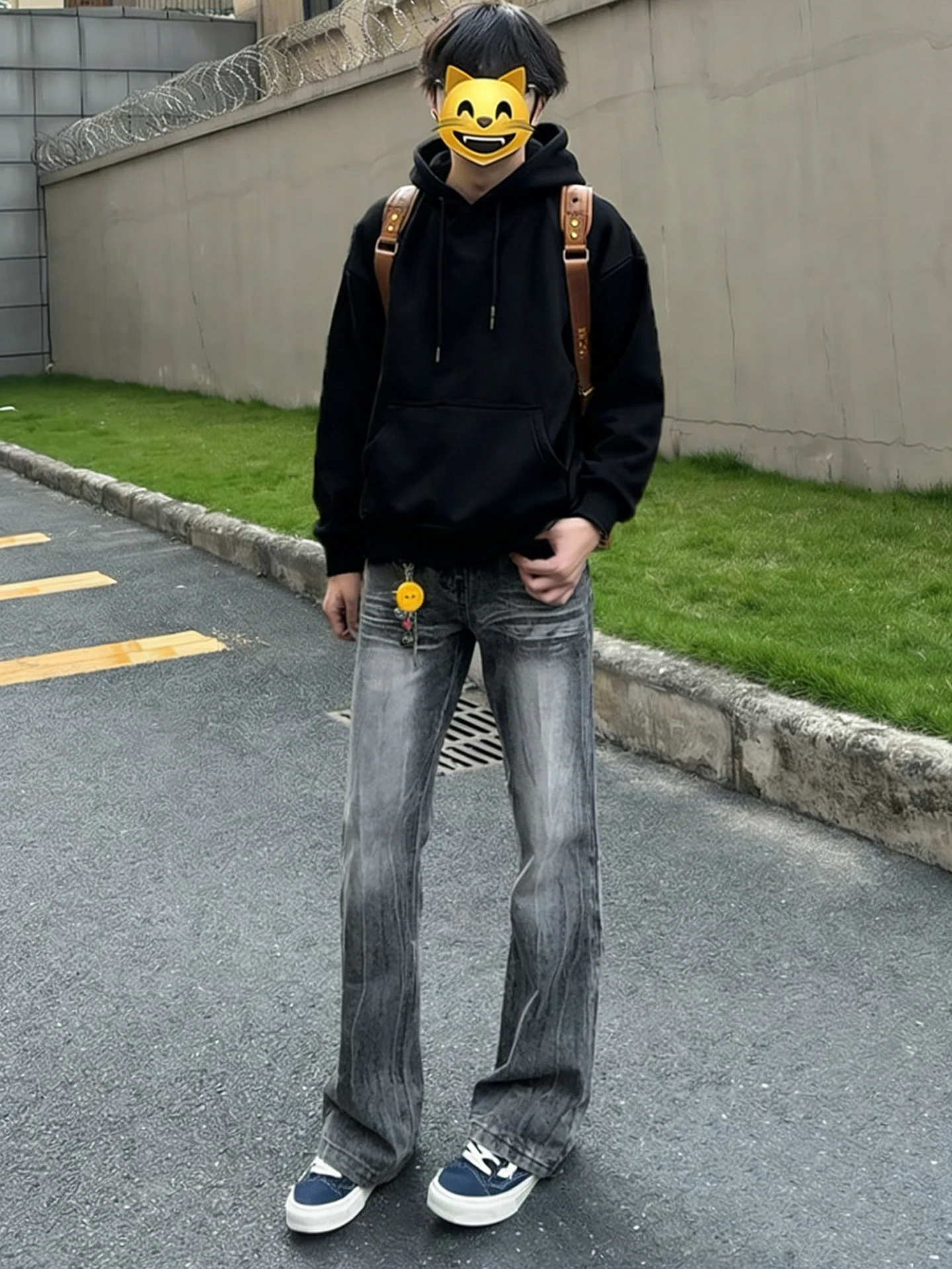 

Bla Lightning Bamboo Node Denim Jeans Men's Winter American Retro Vibe Fce Straight Leg Micro Flare Pants
