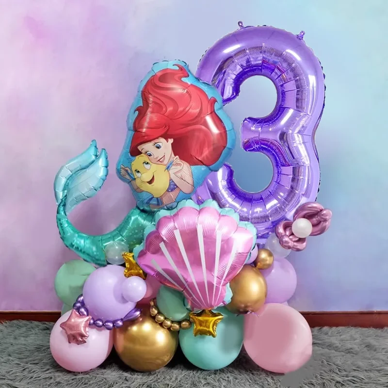 The Little Mermaid Birthday Decoration Party Balloon Plate Cup Tablecloth Banner Princess Ariel Mermaid Party Supplies For Kids