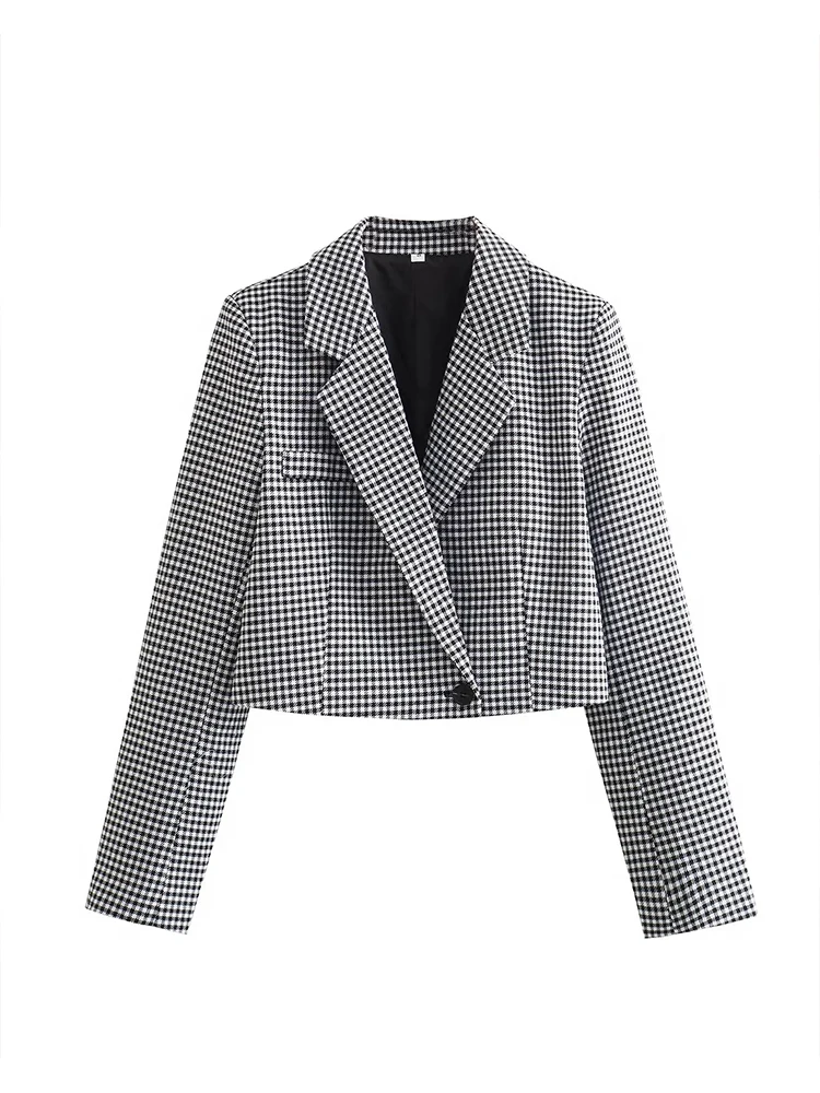 Traf Houndstooth Jacket Coats Set For Women Female Vintage Plaid Jacket Skirt Sets Y2k Shorts Sets Cropped blazer Skirts Suits