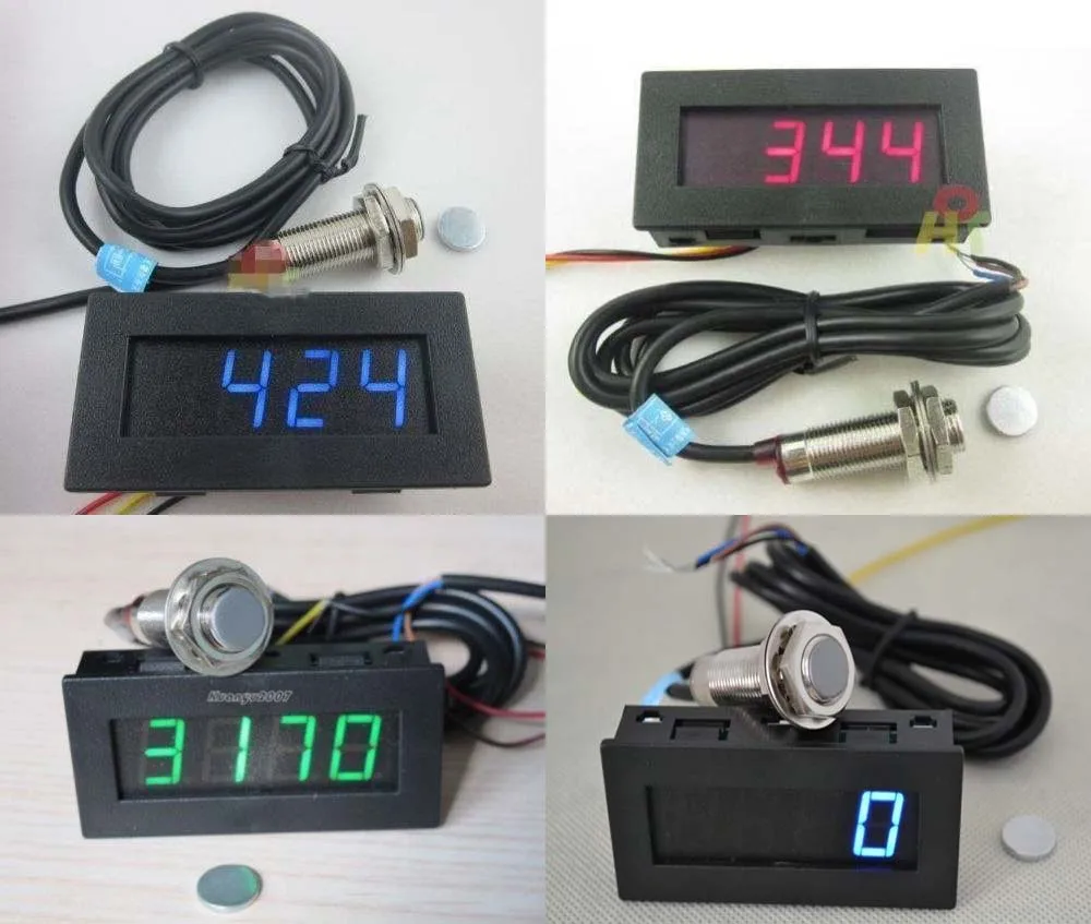 LED Digital Tachometer RPM Speed Meter + Hall Proximity Switch Sensor NPN  + magnet for 12v car Engine motor Rotating speed