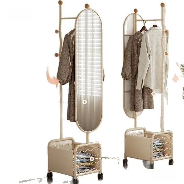 

Medieval style rotating dressing movable whole body floor hanger mirror integrated