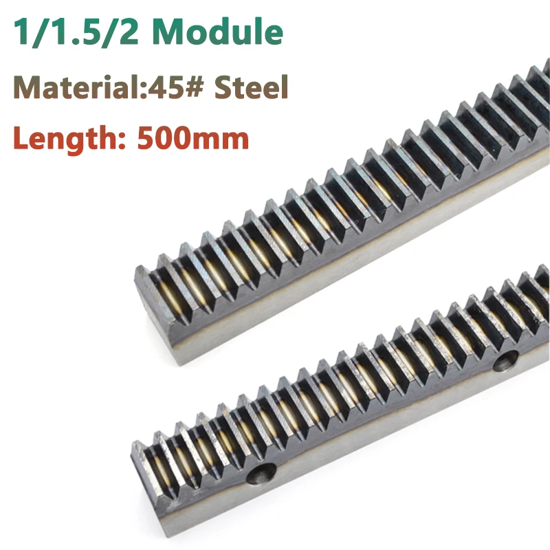 1pcs 1/1.5/2/2.5 Module Hardened Steel Rack Spur Gear Rack Length 500mm 45# Steel Side Hole Rack 10x10 10x12 15x15 20x20mm
