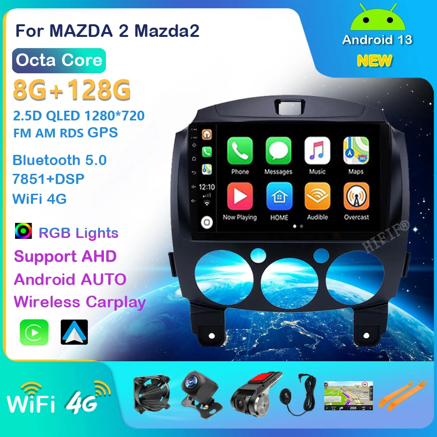 2 Din Android 13 Car Radio Multimedia Video Player For MAZDA 2 Mazda2 2007-2014 Navigation GPS 4G+WIFI Carplay Head Unit