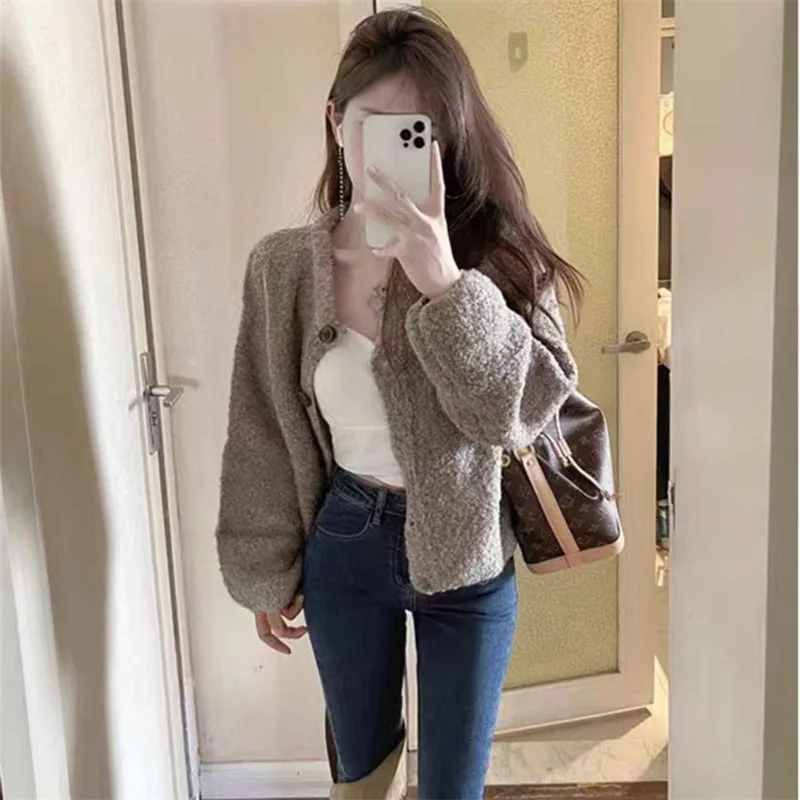 

Long Sleeve Knitted Cardigan Autumn Women Single Breasted O-Neck Knitwear Tops Solid Simple Button Up Tops Winter Vintage