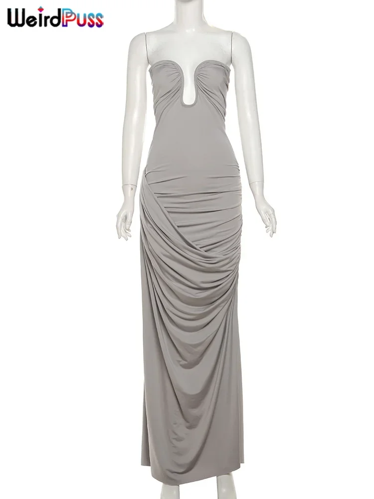 Estranho gato pêssego nádegas vestido feminino sólido profundo v dobras assimétrico sem alças magro bodycon meia-noite festa clubwear vestidos