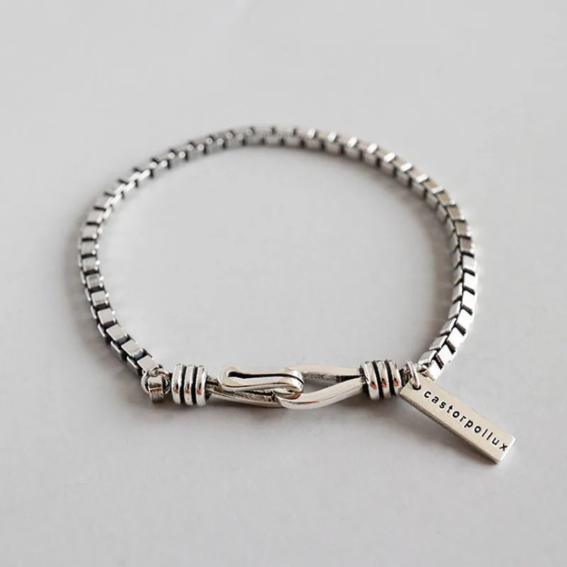 Titanium Steel Box Chain Minimalist Bracelet Ins Trendy Niche Vintage Distressed Square Tag Bangle Hand Jewelry for Men