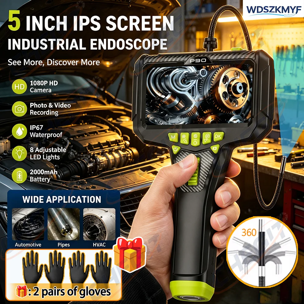 

5 Inch LCD Screen Industrial Endoscope 6mm 360° Rotatable Lens IP67 Waterproof HD Borescope For Car Pipeline Engine Inspection
