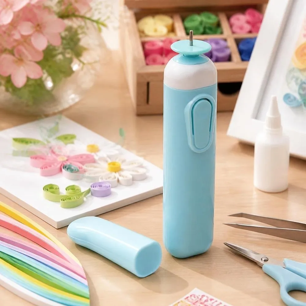 2pcs Plastic Metal Material Electric Quilling Pen Blue 4 Inch Length Electric Slotted Tool Paper Rolling Pen For DIY Art Crafts