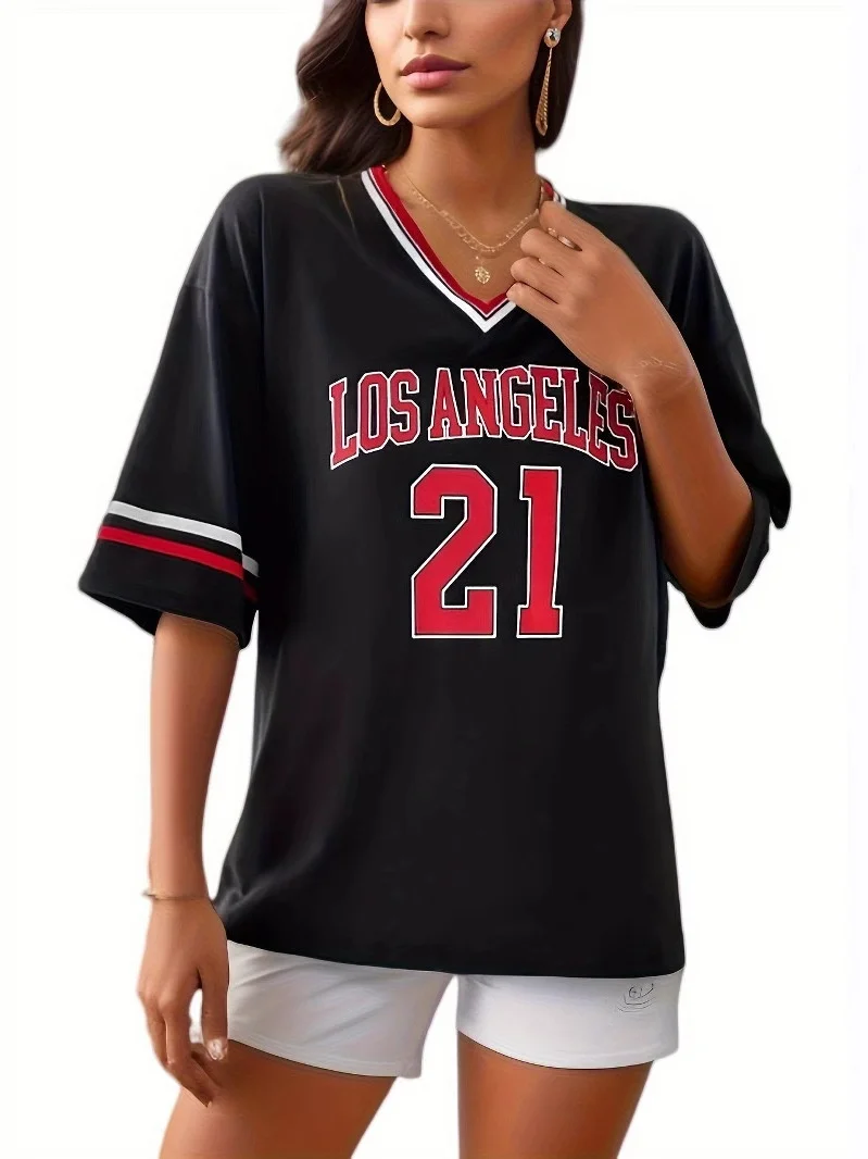 

Свободная женская спортивная футболка с v-образным вырезом, повседневный топ Sle ort Sve, удобный легкий летний Faion Fem irt