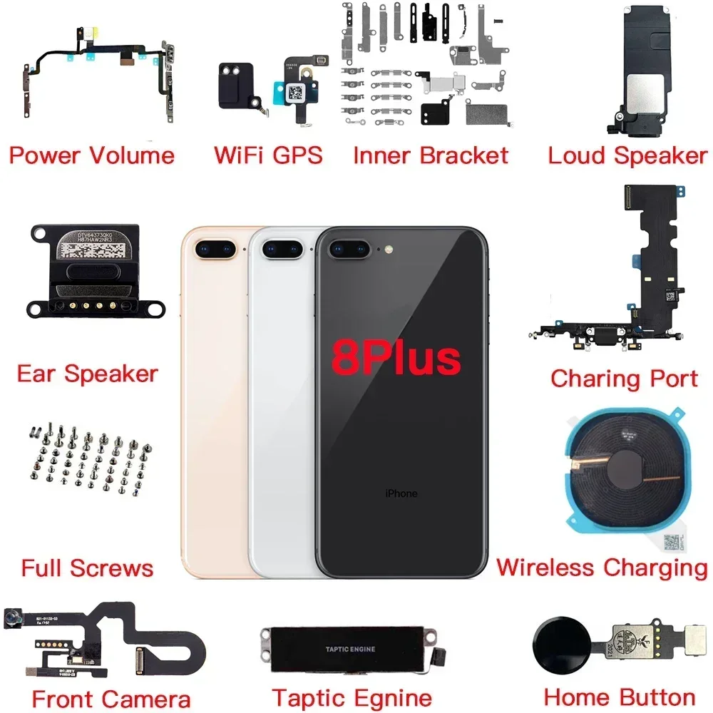 

Internal Parts for IPhone 8 Plus Charging Dock Power Volume Front Camera Flex Cable Ear Loud Speaker Full Bracket Screws