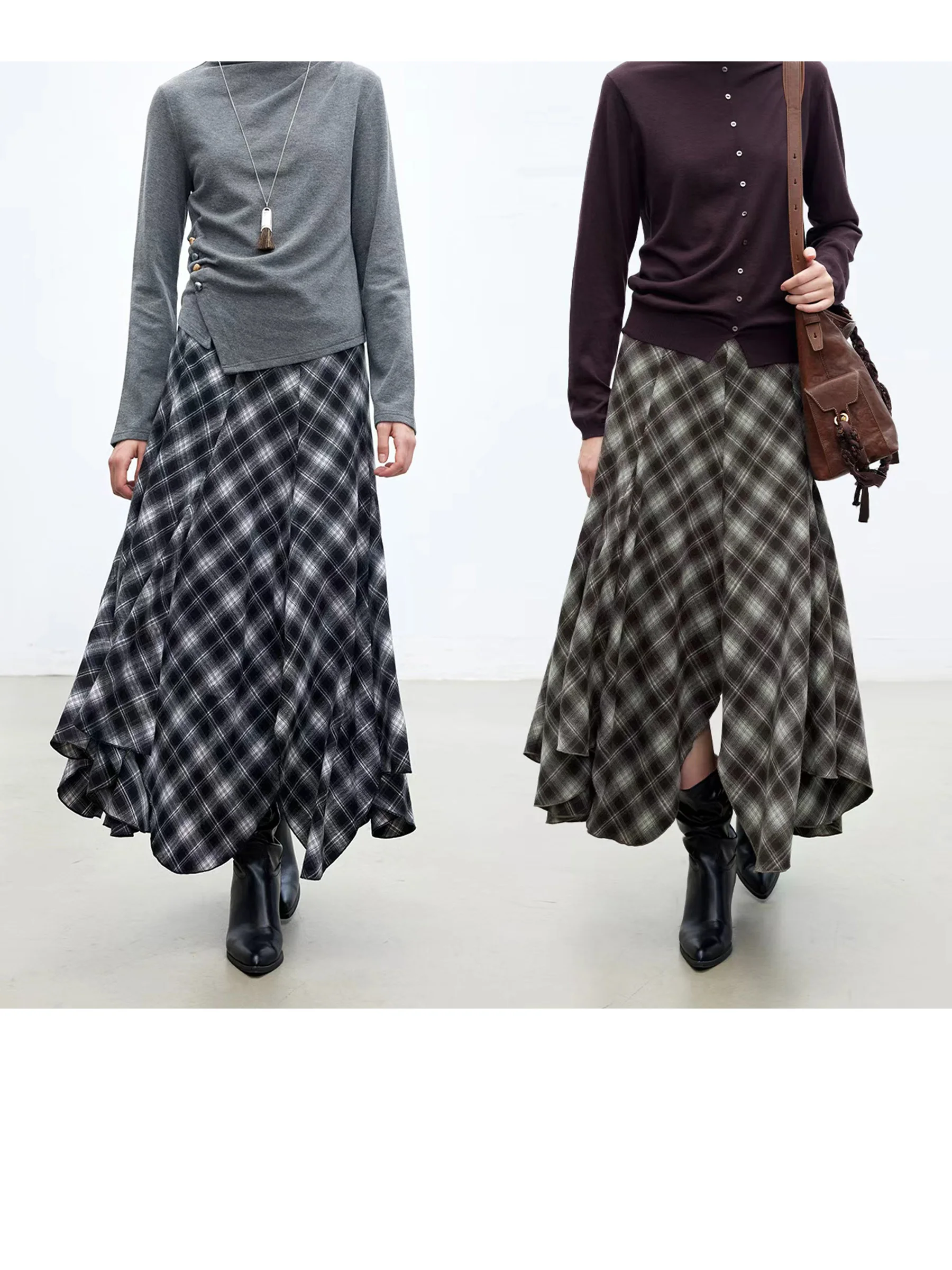 

DotDrobe Pastoral Sle f Skirt Irregular Hemming Floing Feeling Diamond Pattern Two Colors Casual Polyester Fiber