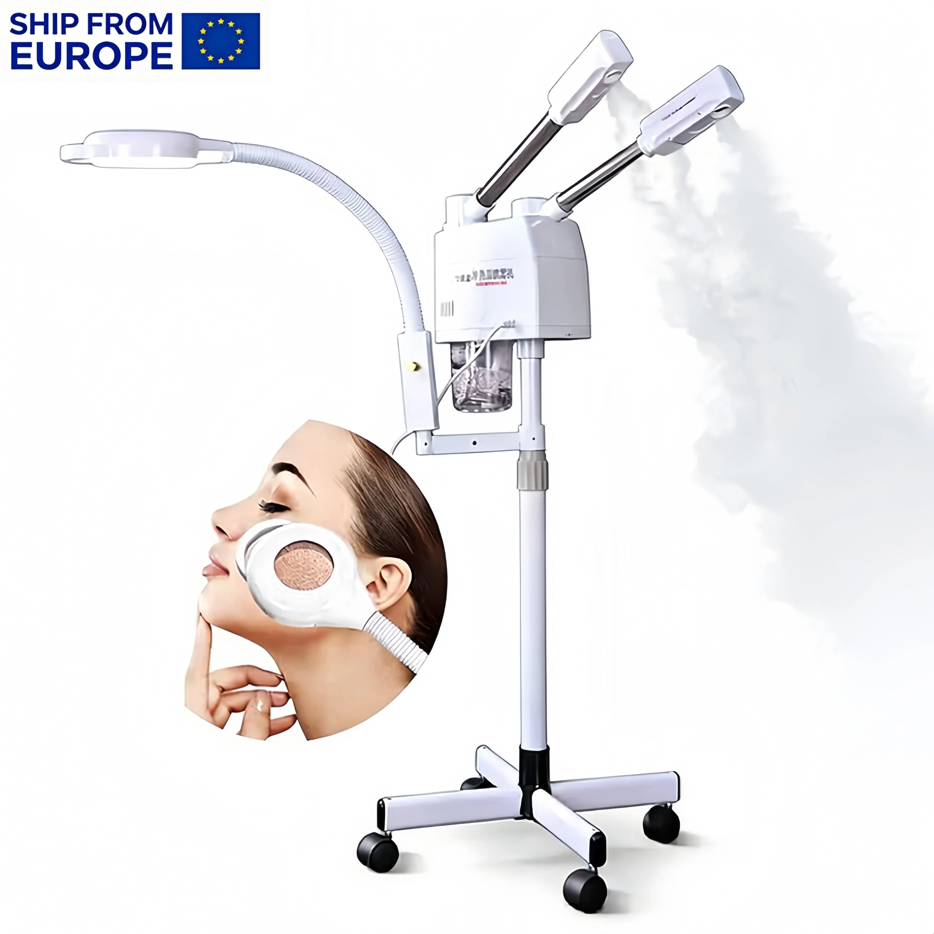 Vaporizador Facial con Vapor Frío y Caliente, Esterilización con Ozono, Lámpara Lupa LED, Portátil, para el Cuidado de la Piel, para el Hogar, Salón de Belleza y Spa