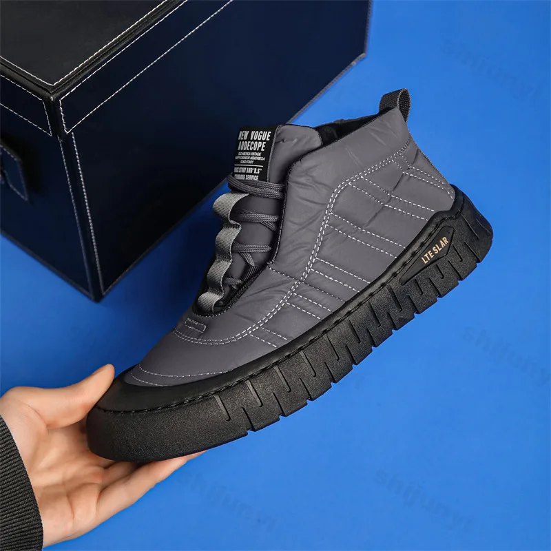 Winter Casual Plush Sport Shoes Mens Fashion Outdoor Ankle Boots Comfortable Warm Slip on Walking Flats for Men Footwear