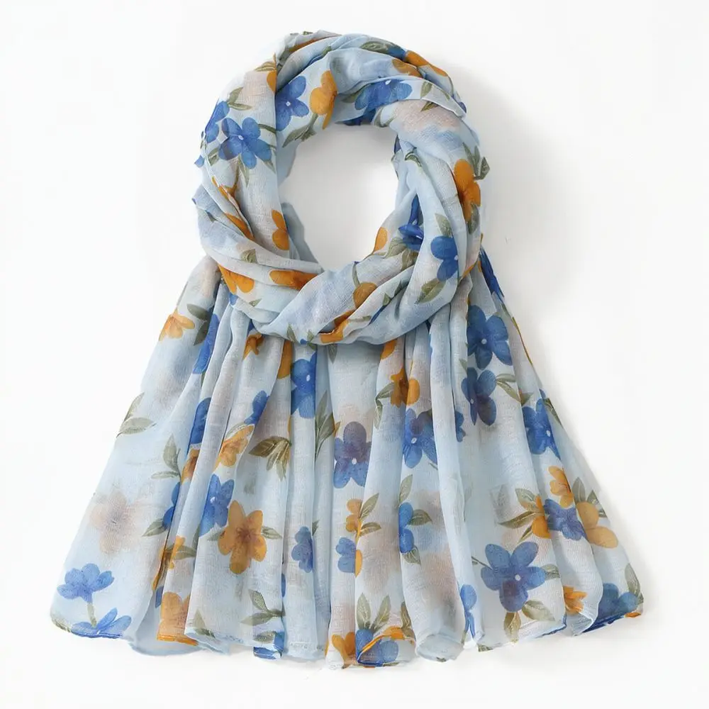 Fashion Floral Voile Scarf Women Sunscreen Shawl Soft Breathable Beach Wrap Travel Accessories Long Elegant Neck Scarves