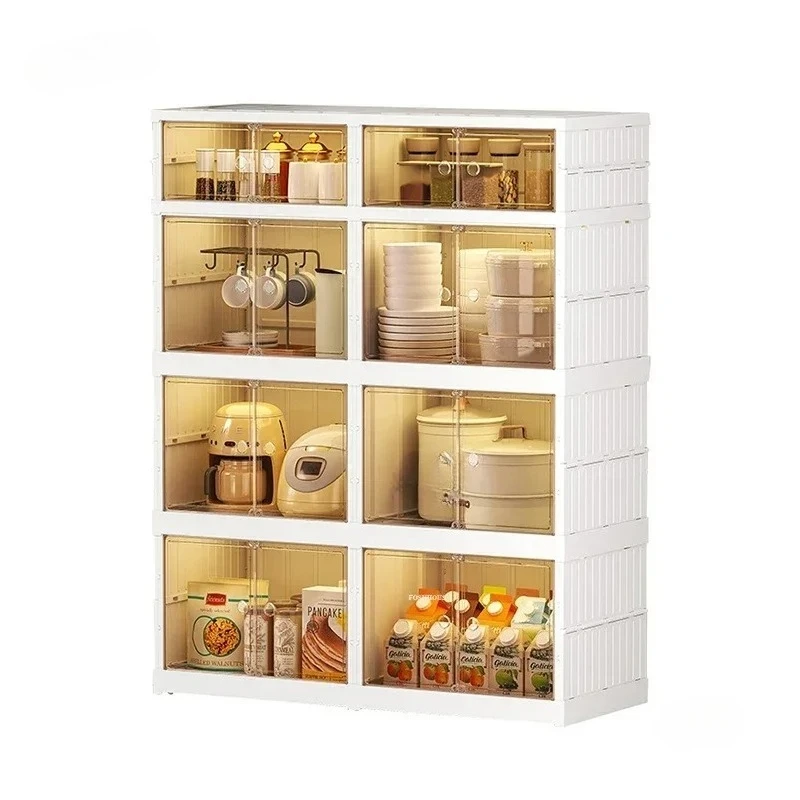 Cabinet Multi-layer Storage Cabinet Nordic Multi-unctional Kitchen Cabinets with Pulleys E Household Dust-proof Foldable Kitchen