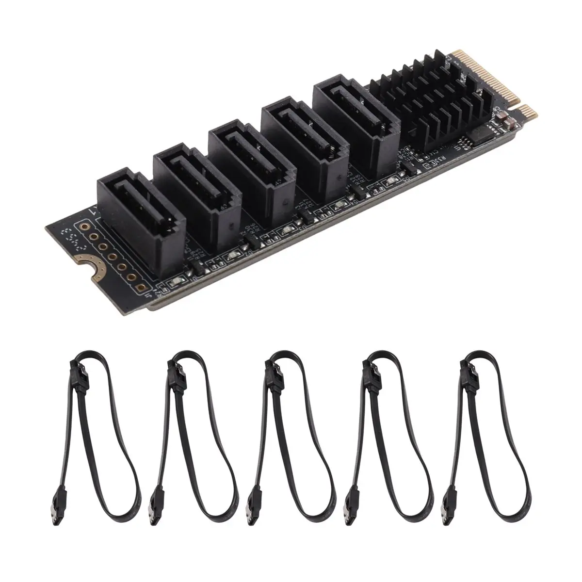 M.2 to SATA 3.0 Riser Card 5 Port M.2 NVME to SATA3.0 Converter with 5xSATA 3.0 Cable for NVME to SATA SSD Adapter Card