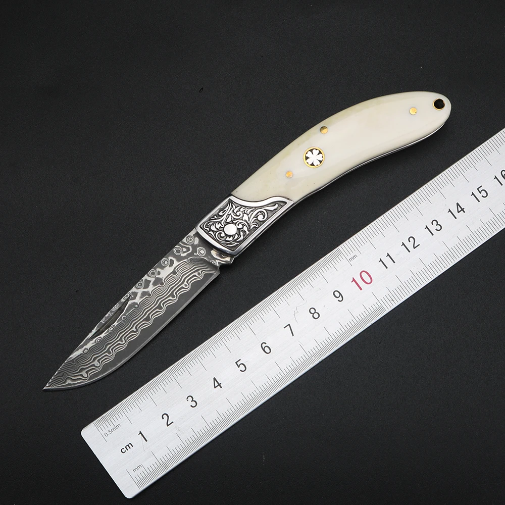 雄牛の骨ダマスカス鋼折りたたみナイフ、アウトドア高硬度ポケッ - Bone Folder Tool のレビューと価格