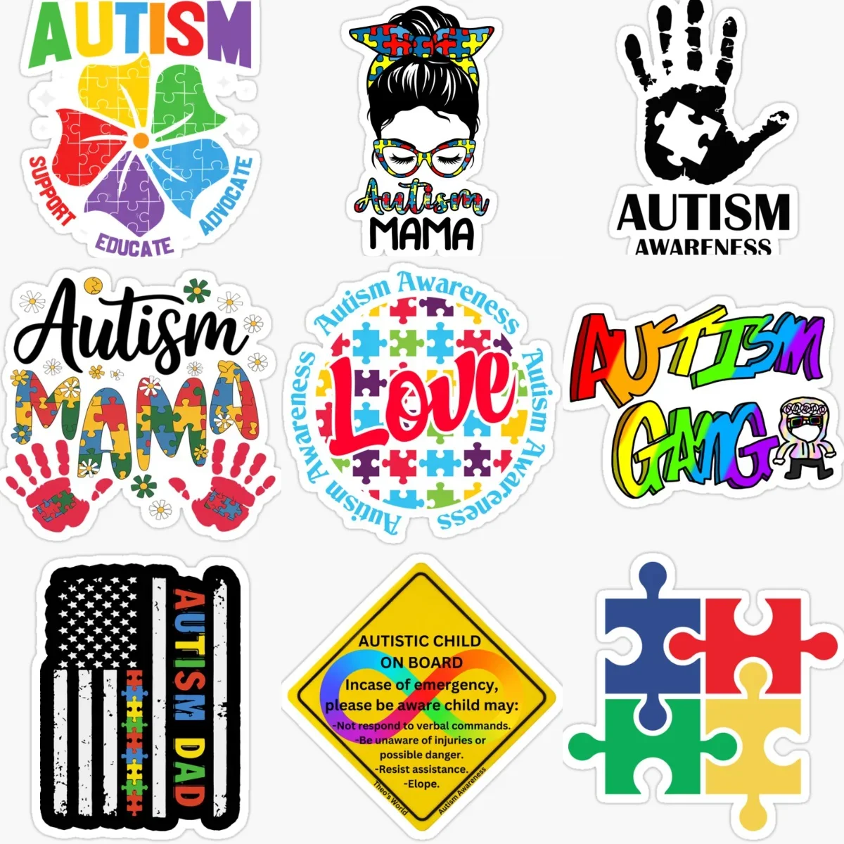 Love Autism Awareness Care Autism Color Jigsaw Creative Sticker for Decorate Car Van Window Wall Fridge Table Decal Accessorie
