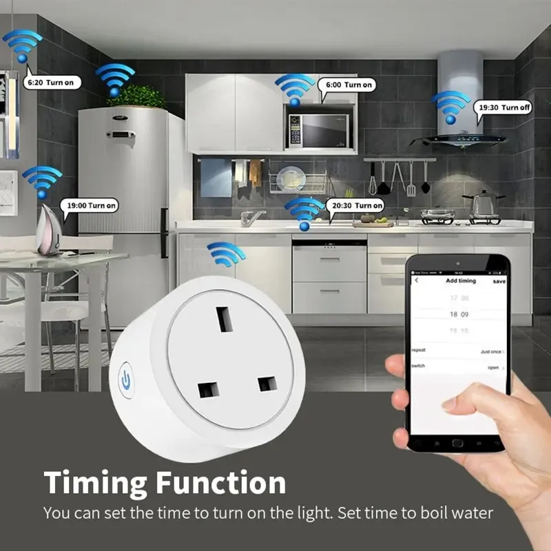 Wifi 20A UK Smart Plug Mini Power Monitor Socket Remote Vioce App Control Timing Smart Home funziona con ewelink Google Home Alexa