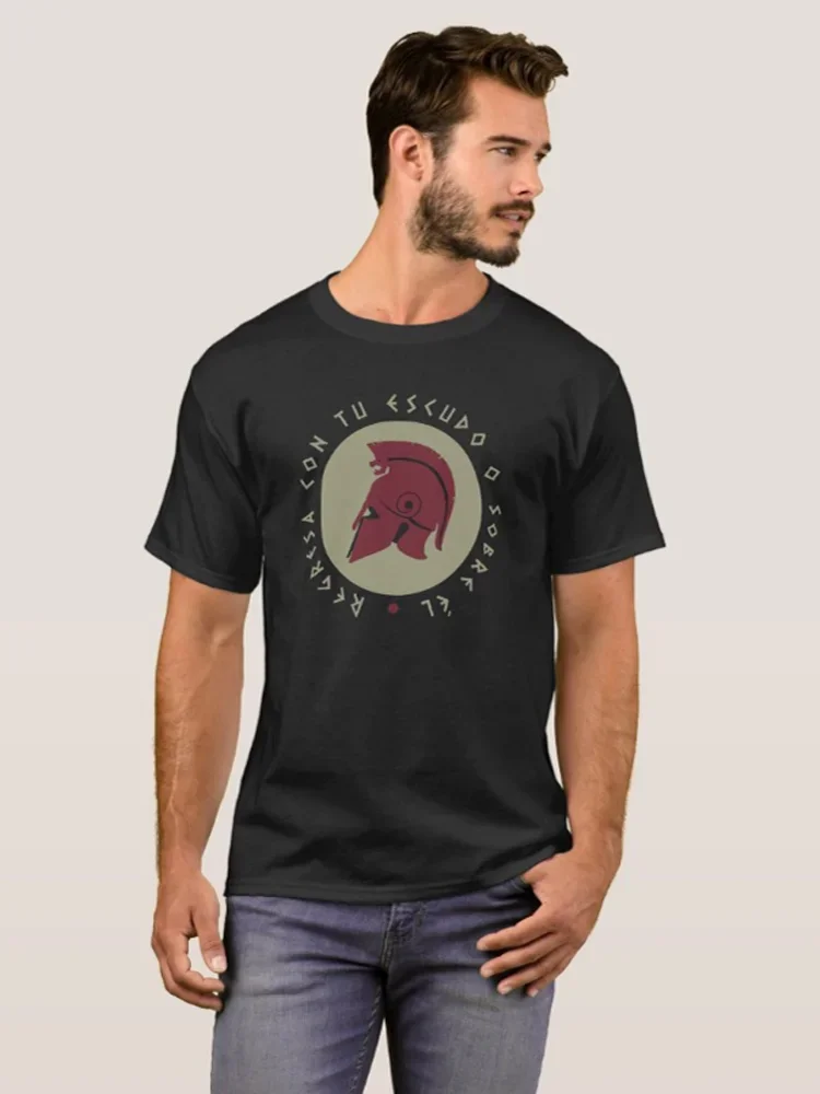 Yelmo Hoplite: It Returns with Your Shield or On Him T-Shirt 100% Cotton O-Neck Short Sleeve Casual Mens T-shirt Size S-3XL