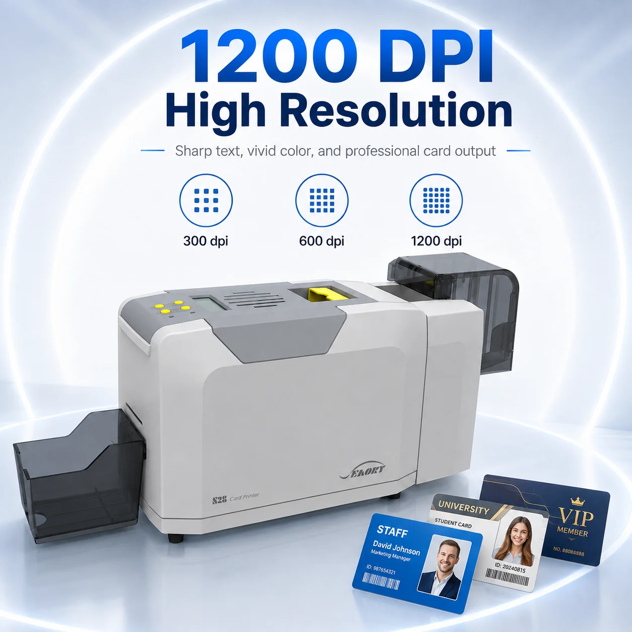 S28 Double Sided Card Printer 1200dpi PVC ID Badge Printer Automatic Duplex Card Printing Machine with LCD Screen USB Ethernet