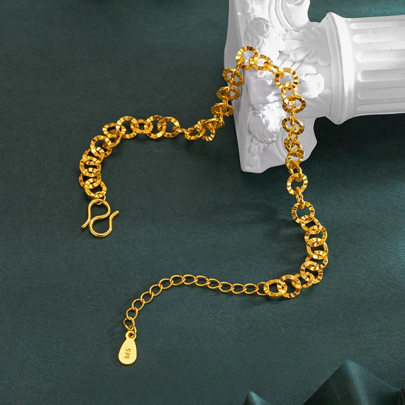 Luxury 100% Real 24K Gold Pattern Round Starry Bracelet For Women  Simple Niche Design Rose Gold Color Jewelry