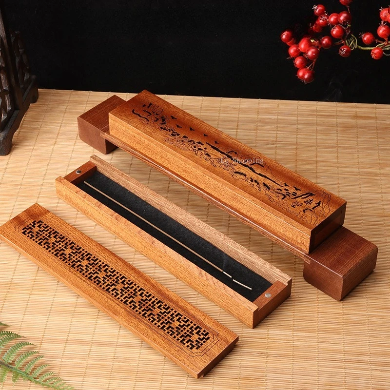 24*5*2.6cm Wooden Wider Incense Burner Incense Stick Box Carved Hollowed-out Patterns Home Desktop Decoration Religious Supplies