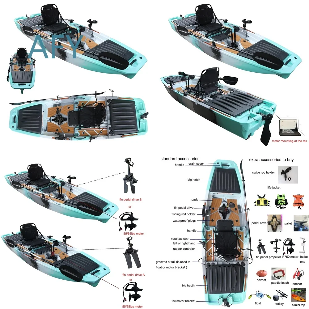 Electric Fishing Kayak for Vicking 3.2M Single Seat Pedal Motor Boat LLDPE Durable Lightweight Eco Friendly River Lake Ocean