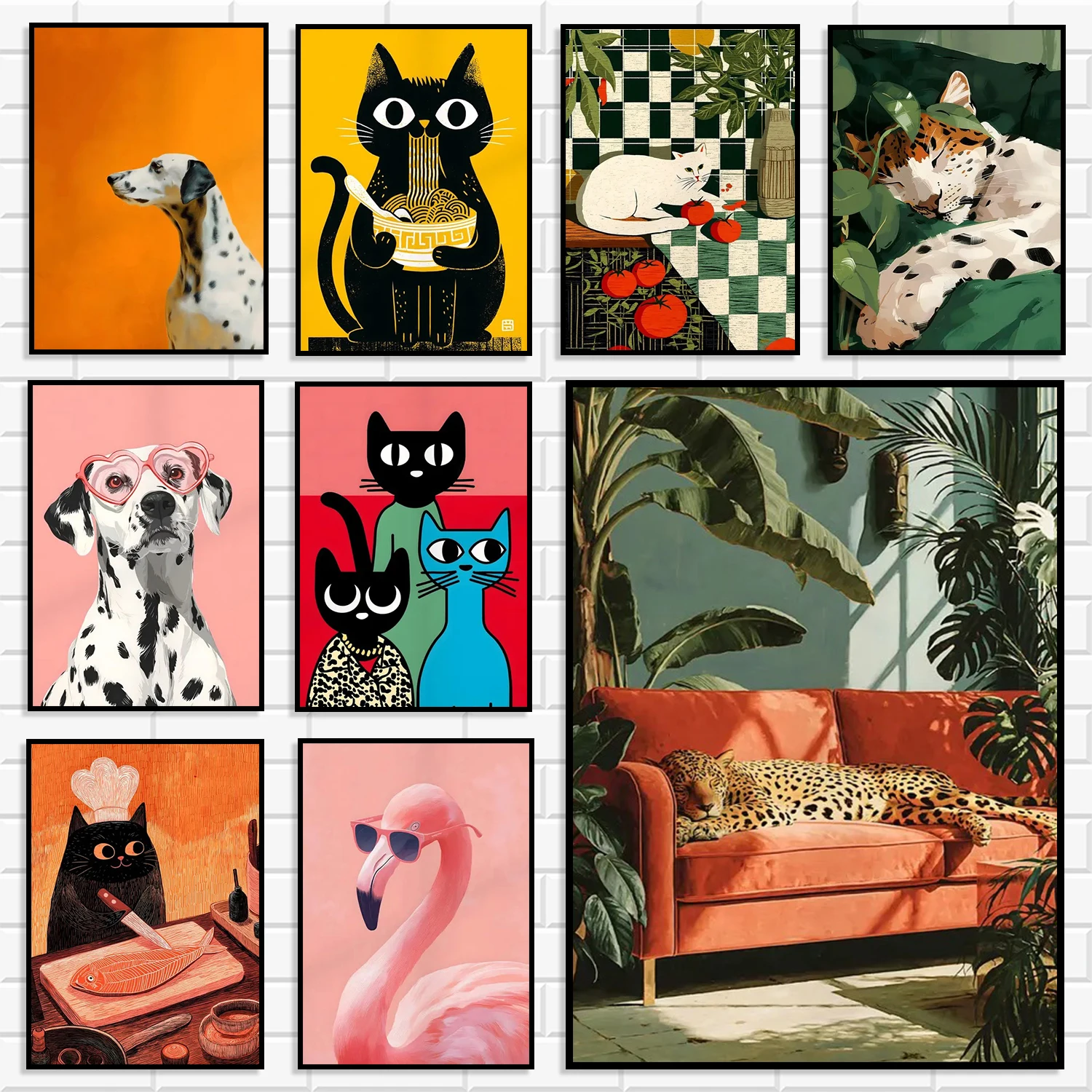 Cute Cartoon Pet Canvas Wall Art Set Dalmatian Portrait Print Modern Fun Animal Poster for Kids Room Bedroom Cafe Home Decor