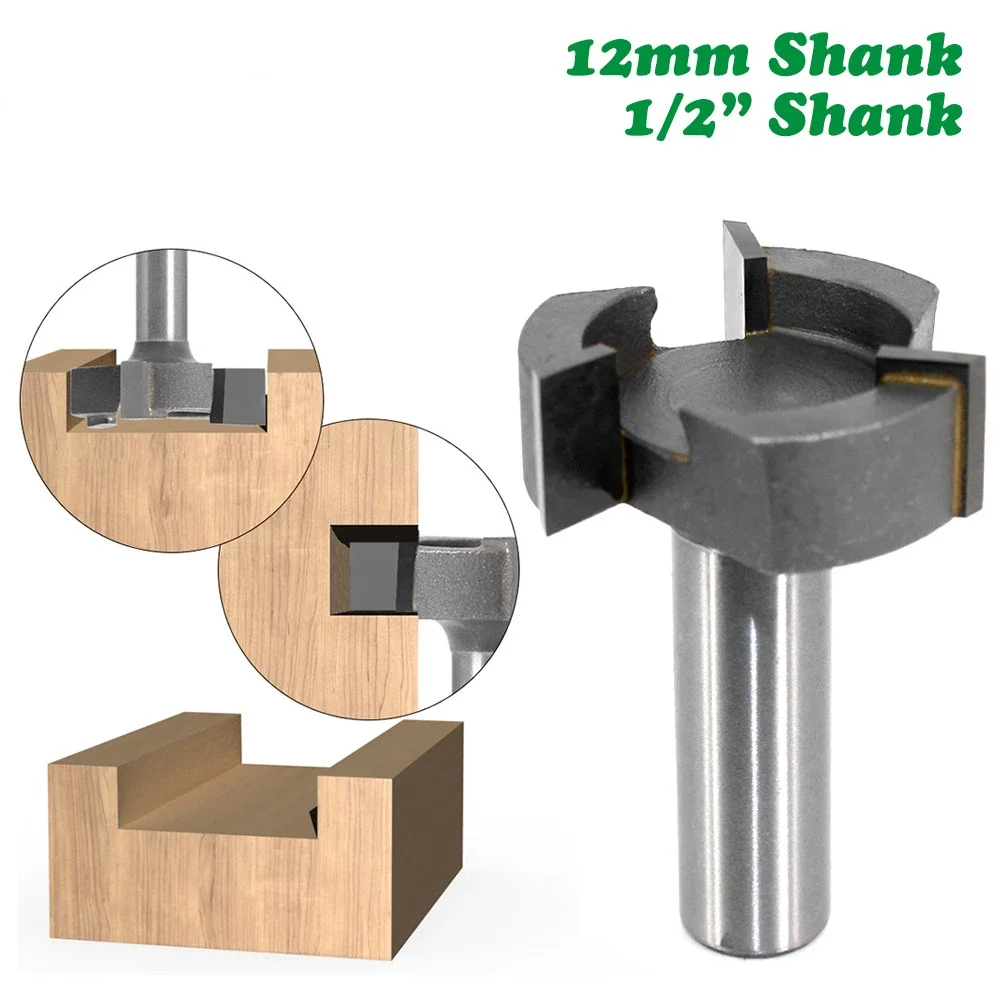 1/2 Shank Three Blade T-shaped Cutter, Natural Color Slotting Cutter, Woodworking Milling Cutter, Alloy Milling Cutter