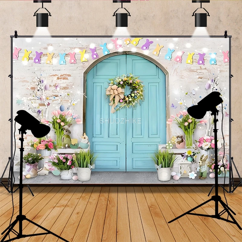 

Easter Day Digital Photography Backdrops Props Rabbit Flowers Arch Doors Maternity Photo Studio Background YH-01