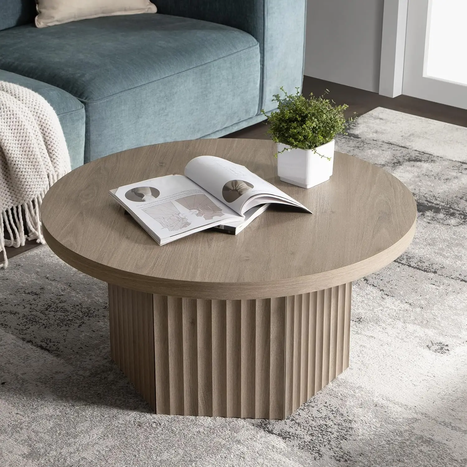 

Round Coffee Table for Living Room, Modern Fluted Circle Center Coffee Table with Storage, 32" Accent Tea Dining, Customized