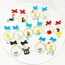 New Trend Cute Animal Round Dangle Earrings For Women Multi-style Bowknot Rabbit Asymmetrical Earring Girls Party Jewelry Gifts