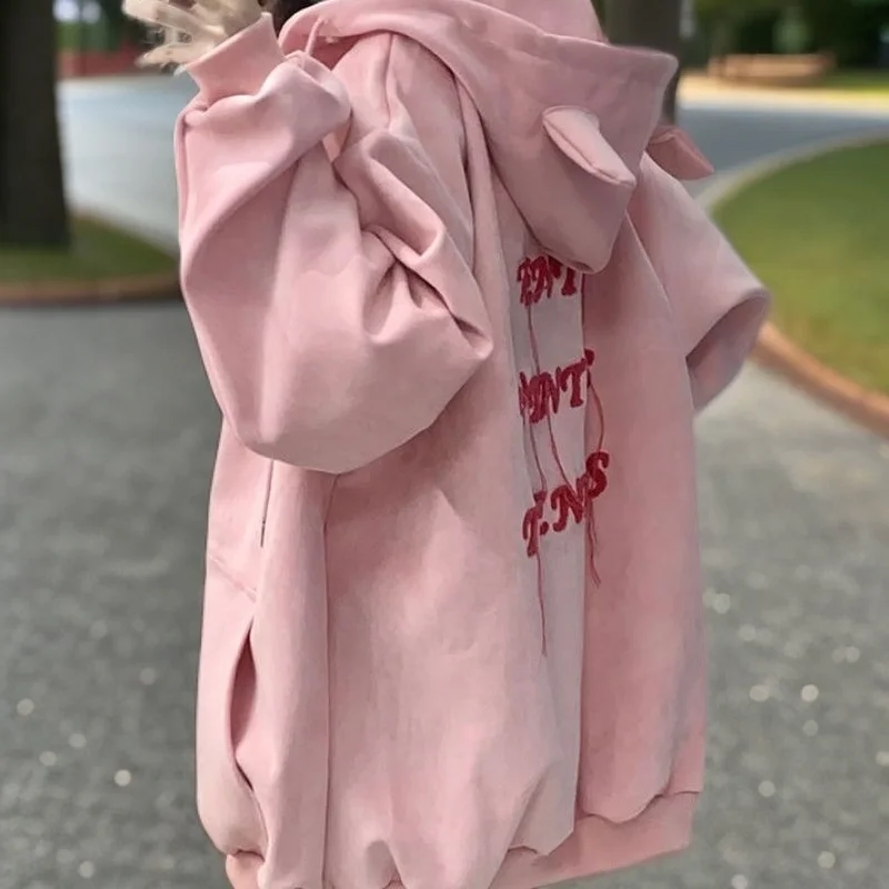 

Модная корейская толстовка оверсайз с вышитыми буквами, осенне-зимняя новинка, большие размеры, в стиле кэжуал