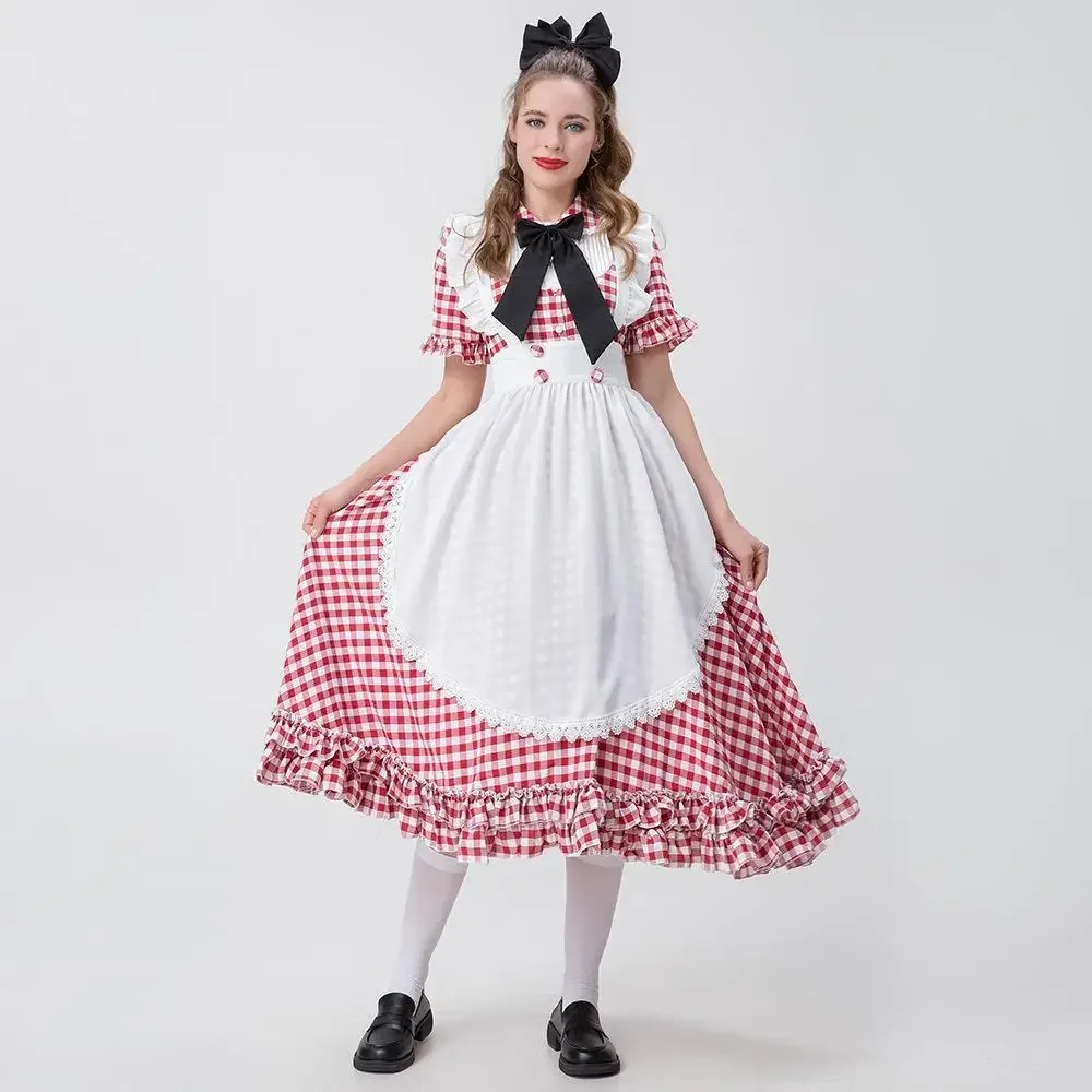 Halloween Farm Costume Checked Costume Maid Master Dress