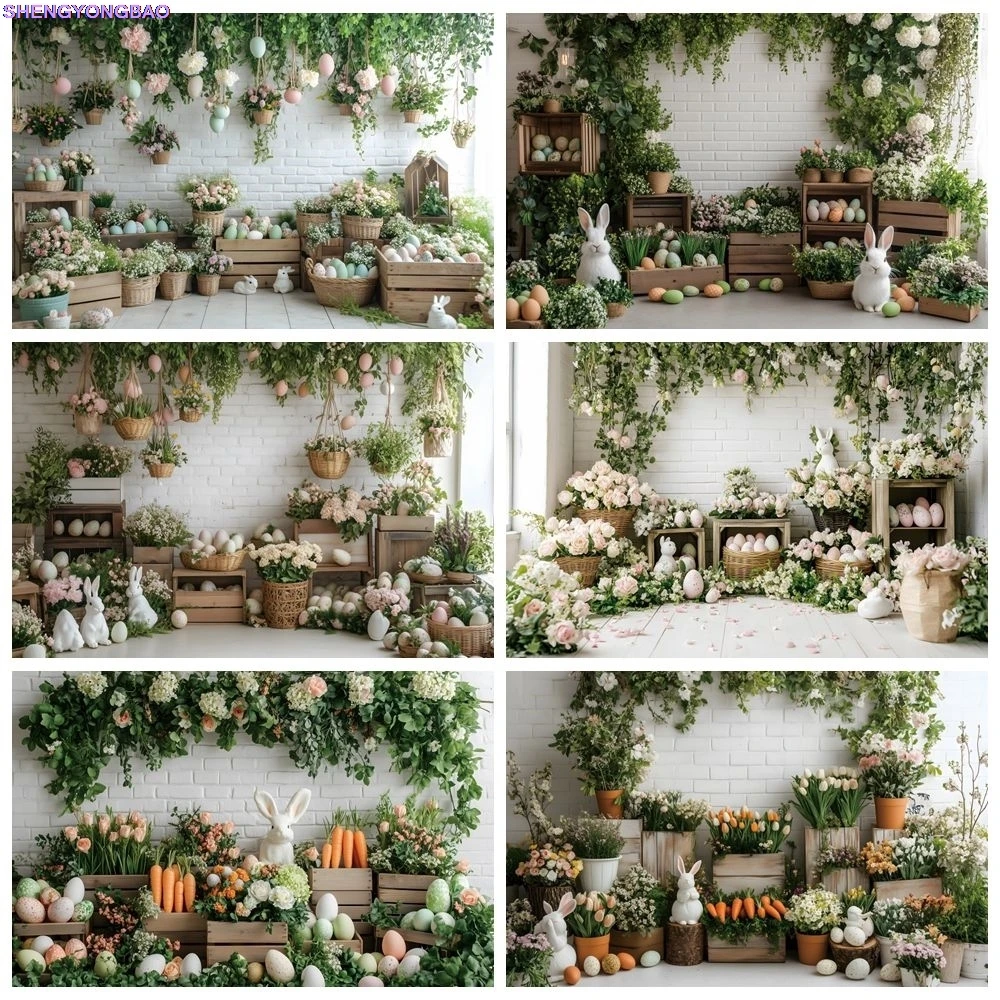 ربيع عيد الفصح الديكور 2025 خلفية التصوير الفوتوغرافي الزهور أرنب البيض زهرة العشب الداخلية الطفل الاطفال خلفية حفلة عيد ميلاد