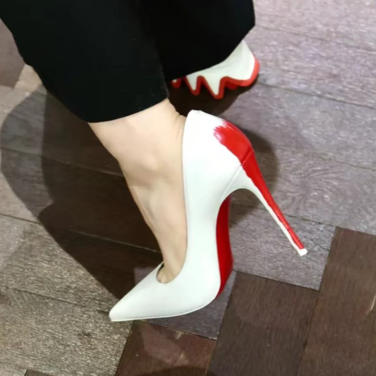 

New Style Stiletto Pointed Toe Sexy Professional White Red Bottom Shoes Lady 10cm Black High Heels For Women 2025 Spring Summer