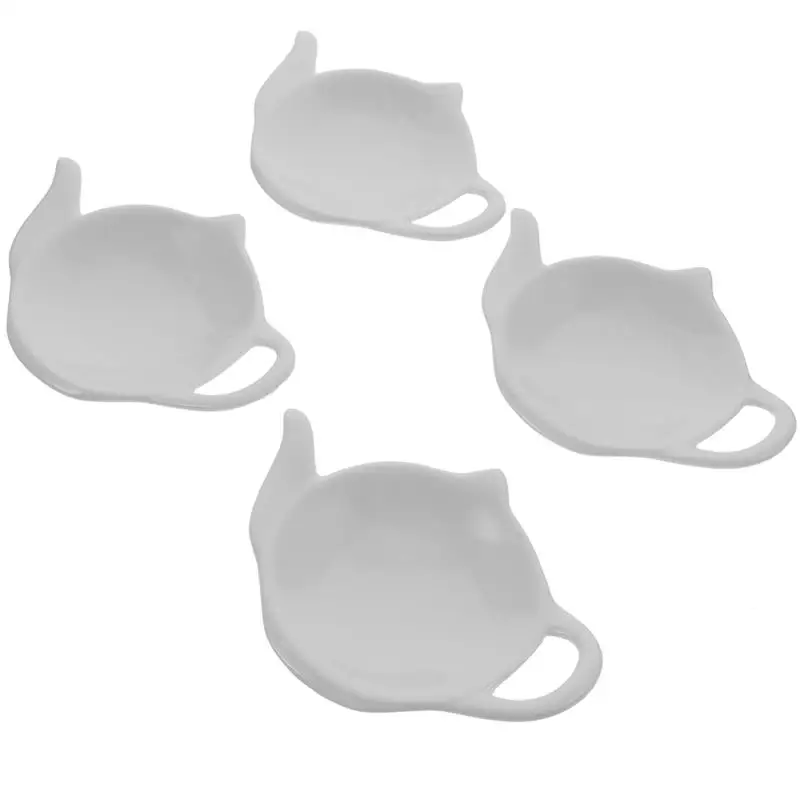 4Pcs Teapot Shaped Ceramic Dish Teabag Holder Coaster White Ceramic Sauce Dishes Mini Snack Plate Dessert Sauce Seasoning Plate