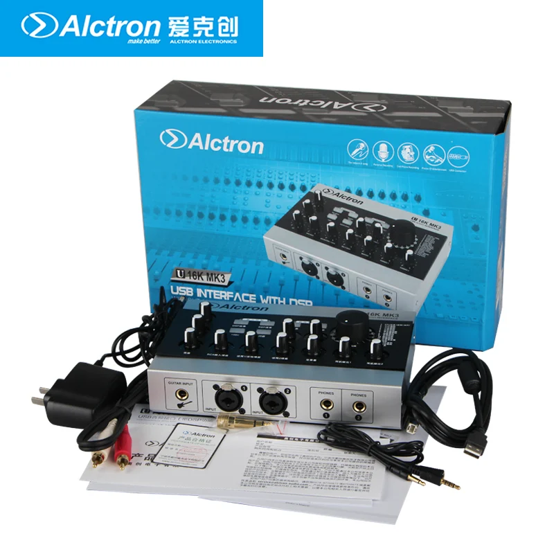 Alctron U16K MK3 USB Audio Recording Interface Microphone External USB Sound Card Amplifier W/RCA Cable for Cellphone PC Laptop 6
