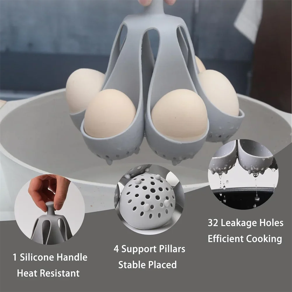 Silicone Egg Boiler Rack, Egg Boiler Holder, Egg Cooker, Storage and Egg Rack for Making Soft or Hard Boiled Eggs, Holds 4/6 Egg